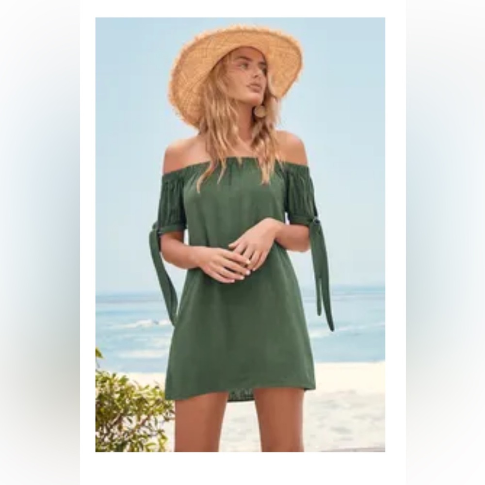 Olive green off the shoulder dress